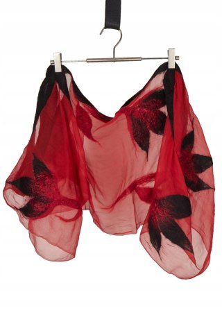 Artystyczny szal mięciutka filcowana wełna jedwab piękna czerwień