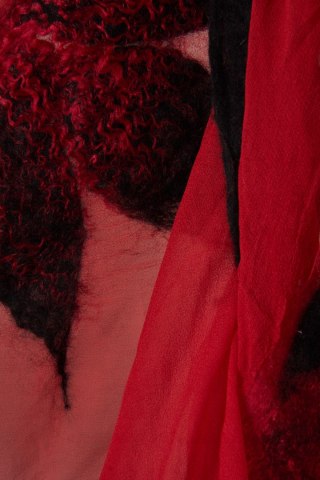 Artystyczny szal mięciutka filcowana wełna jedwab piękna czerwień