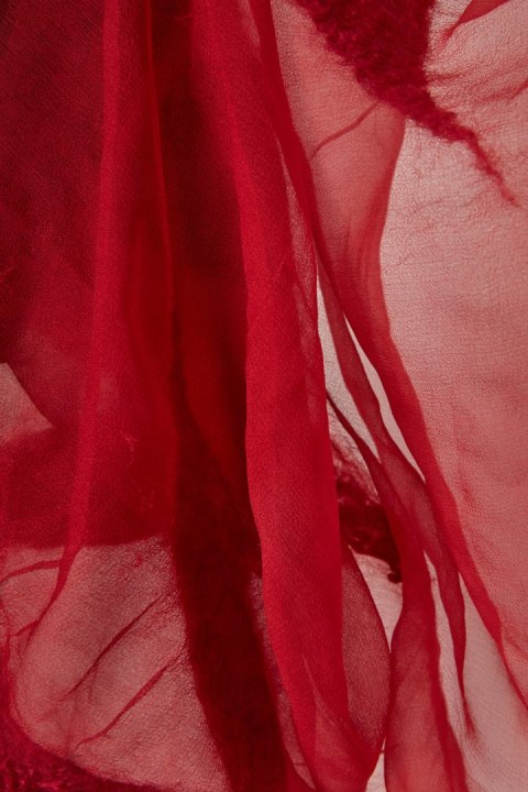 Artystyczny szal mięciutka filcowana wełna jedwab piękna czerwień