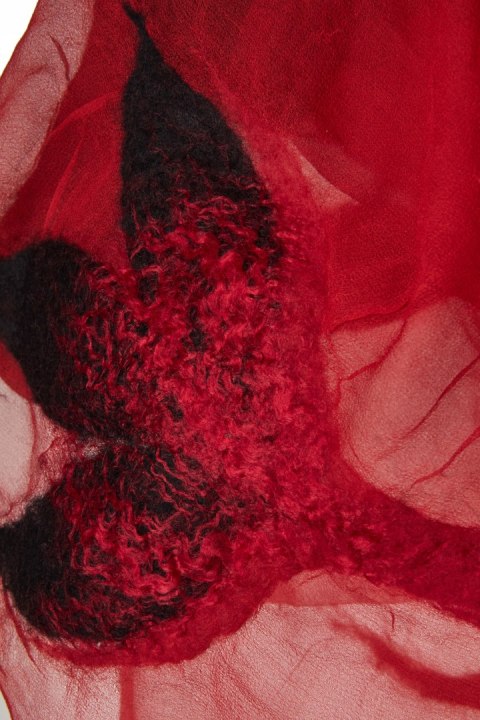 Artystyczny szal mięciutka filcowana wełna jedwab piękna czerwień