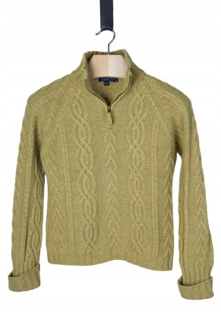 BODEN zjawiskowy sweter mięciutka wełna kolor jasnej oliwki piękny splot S