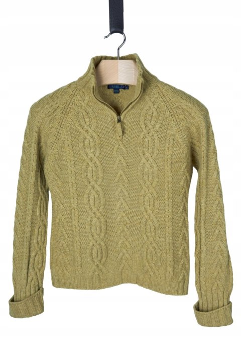 BODEN zjawiskowy sweter mięciutka wełna kolor jasnej oliwki piękny splot S