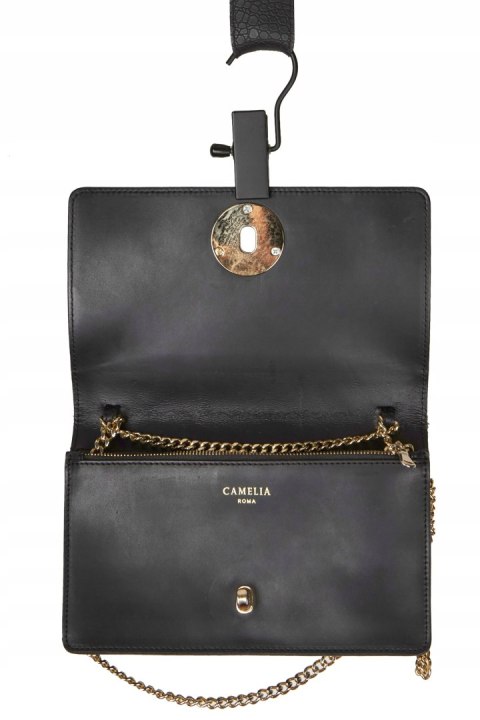 CAMELIA ROMA czarna torebka skórzana na łańcuszku
