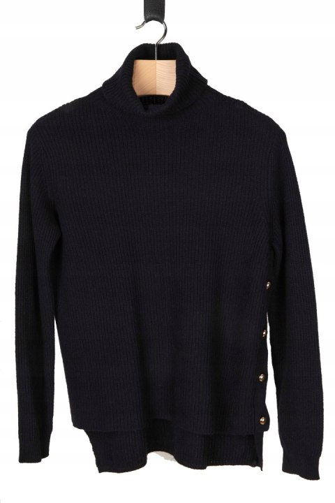 ELENA MIRO wyjątkowy sweter ciemny granat boczne guziki L