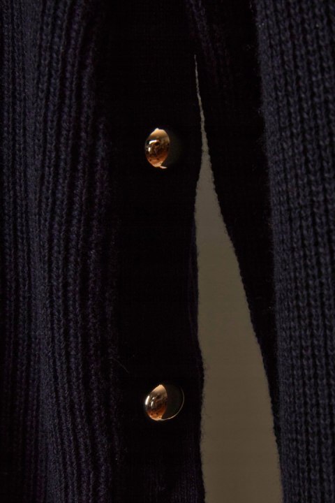 ELENA MIRO wyjątkowy sweter ciemny granat boczne guziki L