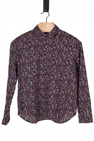 HESSNATUR fantastyczna bluzka koszulowa kolor bakłażanu w groszki 38
