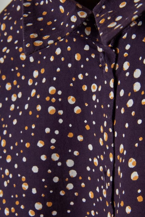 HESSNATUR fantastyczna bluzka koszulowa kolor bakłażanu w groszki 38