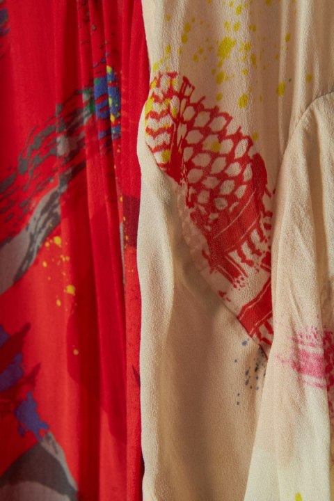 LALA BERLIN luksusowa bluzka koszulowa falbany multi patchwork S