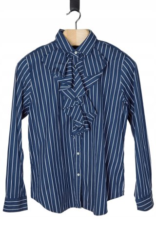 LAUREN RALPH LAUREN elegancka bluzka koszulowa z żabotem ciemny granat XL