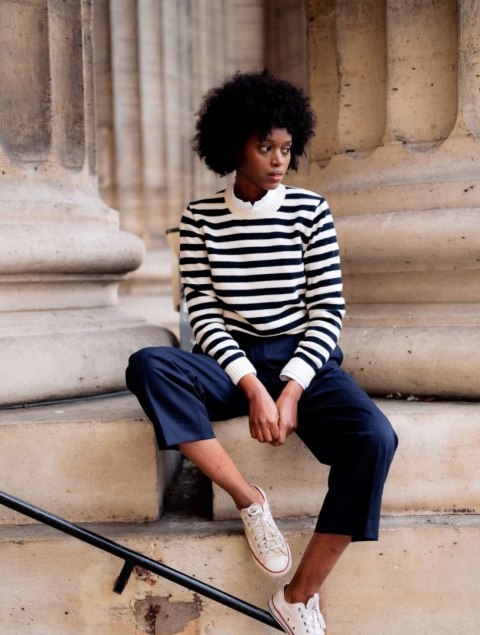 LINNEA LUND luksusowy mięsisty sweter kaszmir w paski S