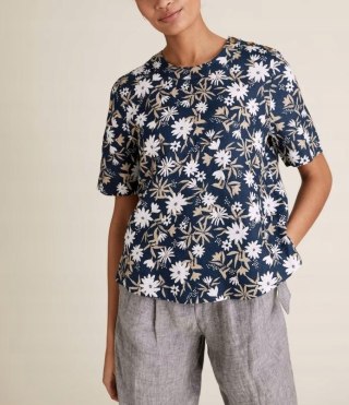 MARKS&SPENCER mięciutka bluzka lniana piękne kwiaty 38