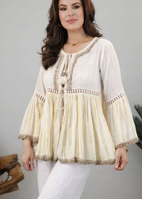 NJ COUTURE śliczna bluzka koszulowa tunika boho S/M