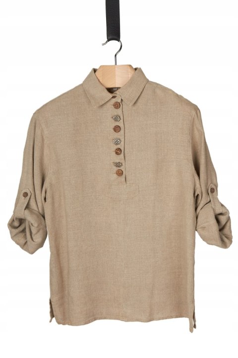 Niepowtarzalna bluzka koszulowa bluza surowy len 44