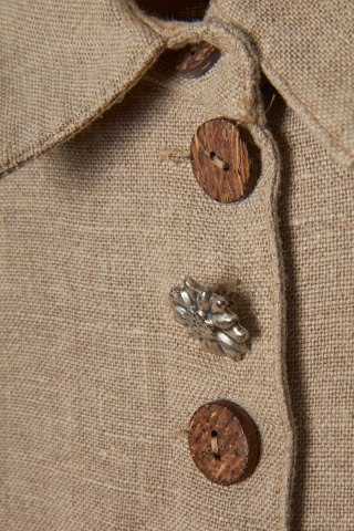 Niepowtarzalna bluzka koszulowa bluza surowy len 44