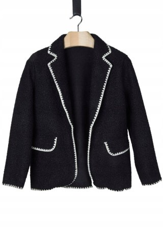 Nietuzinkowa włoska marynarka ciekawa faktura baranka klasyczna czerń M/L