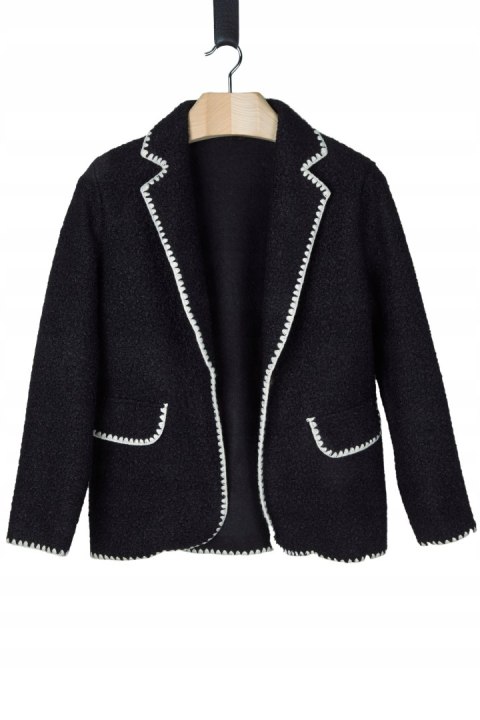 Nietuzinkowa włoska marynarka ciekawa faktura baranka klasyczna czerń M/L