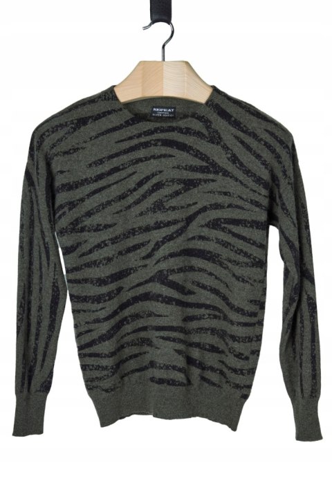 REPEAT silver edition fenomenalny sweter kaszmir tygrysie paski khaki 38