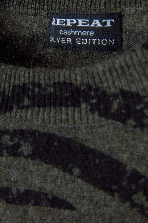 REPEAT silver edition fenomenalny sweter kaszmir tygrysie paski khaki 38