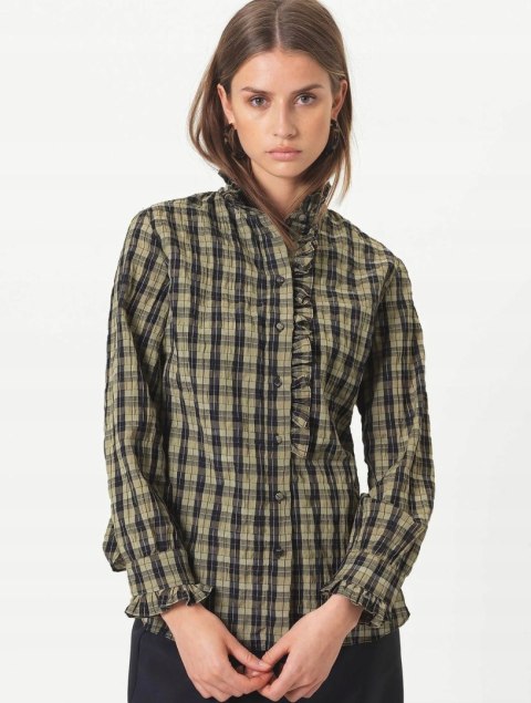 SECOND FEMALE wyszukana bluzka koszulowa w kratkę khaki XS/S