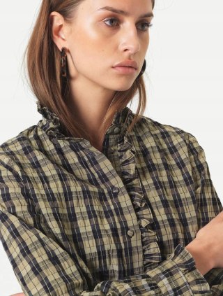 SECOND FEMALE wyszukana bluzka koszulowa w kratkę khaki XS/S