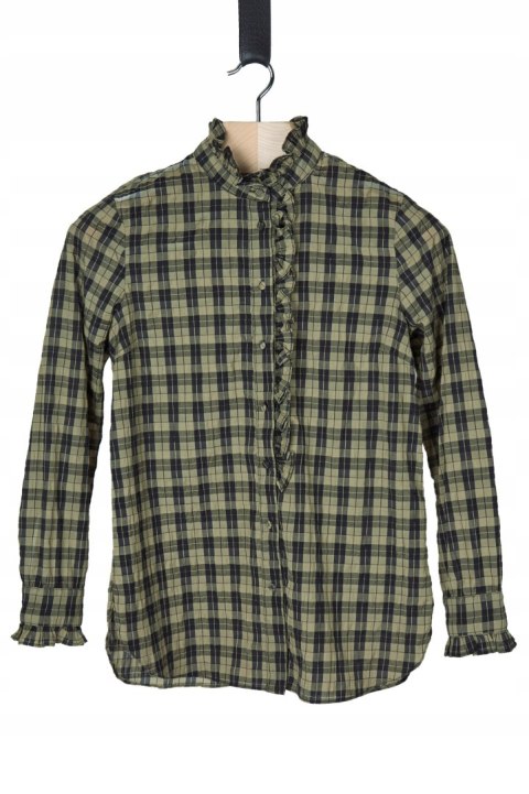 SECOND FEMALE wyszukana bluzka koszulowa w kratkę khaki XS/S