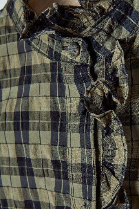 SECOND FEMALE wyszukana bluzka koszulowa w kratkę khaki XS/S