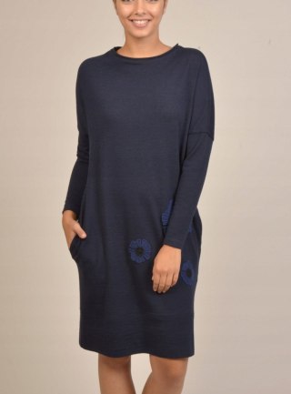 WHYCI MILANO nietuzinkowa włoska sukienka delikatna wełna ciemny granat 38