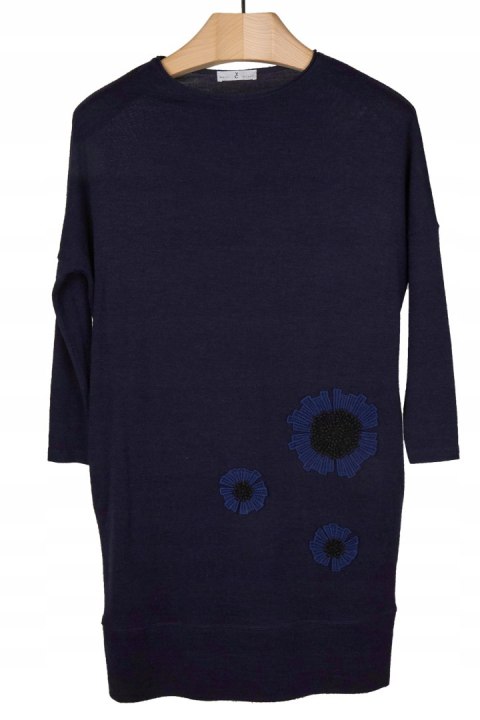 WHYCI MILANO nietuzinkowa włoska sukienka delikatna wełna ciemny granat 38