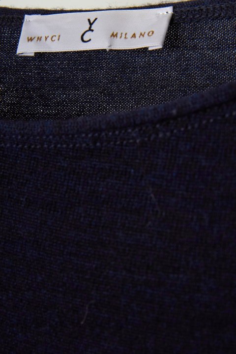 WHYCI MILANO nietuzinkowa włoska sukienka delikatna wełna ciemny granat 38