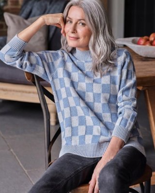 WOOLOVERS niespotykany sweter w kratkę błękitny kolor S