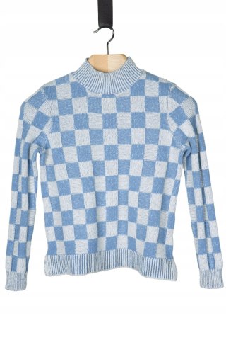 WOOLOVERS niespotykany sweter w kratkę błękitny kolor S