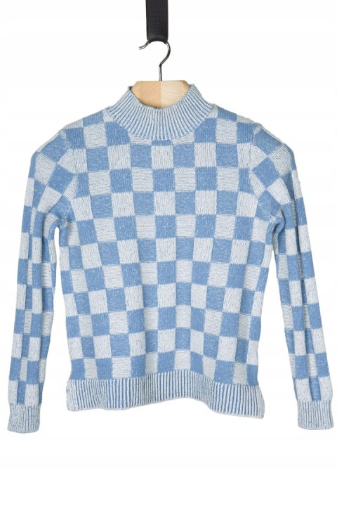 WOOLOVERS niespotykany sweter w kratkę błękitny kolor S