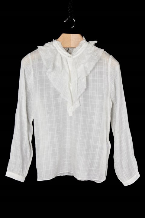 ZARA delikatna bluzka koszulowa z żabotem bawełna L