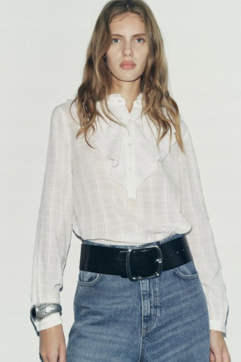 ZARA delikatna bluzka koszulowa z żabotem bawełna L