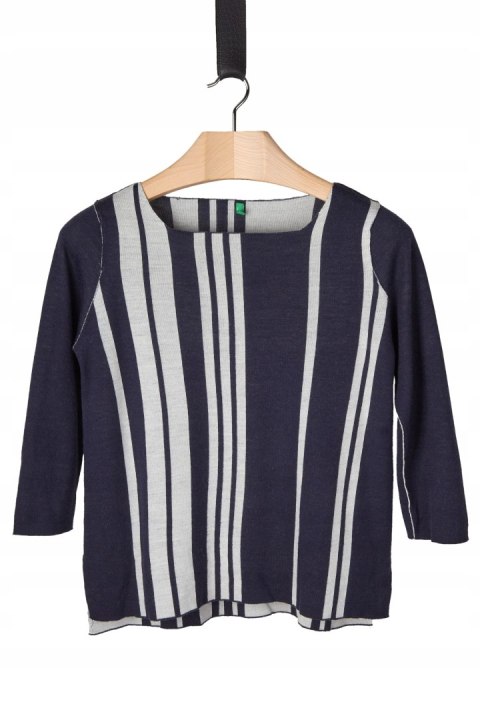 BENETTON - nietuzinkowy sweter wełna w paski - L