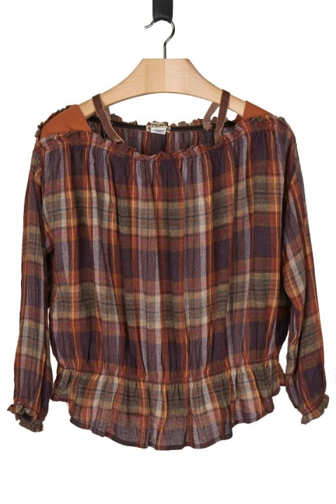 FETISH kolorowa bluzka koszulowa delikatna wełna w kratkę L