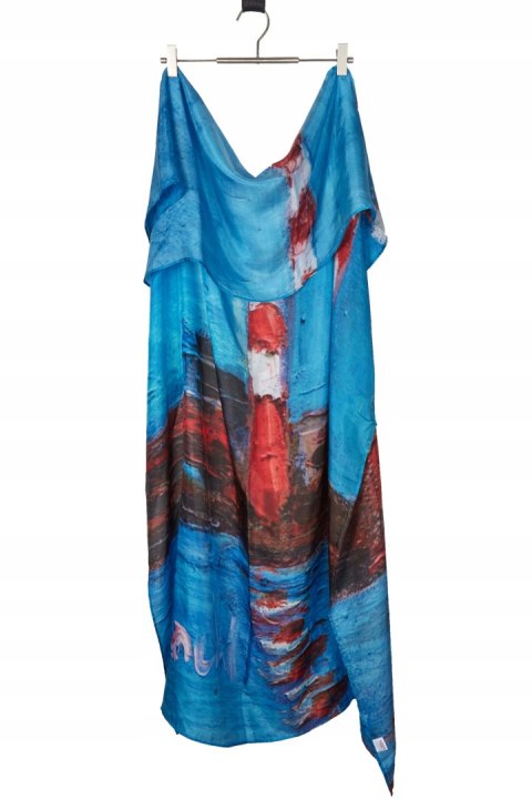 Fenomenalny kolorowy szal pareo jedwab z motywem latarni morskich