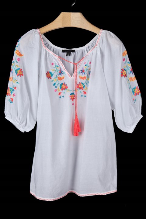 Genialna zwiewna letnia tunika biel haft boho -S/M