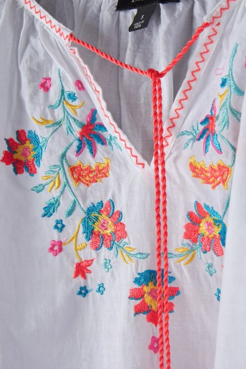 Genialna zwiewna letnia tunika biel haft boho -S/M