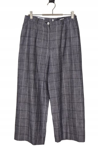 HUCKE ciekawe spodnie z lnem w kratkę 40