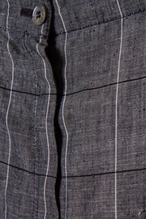 HUCKE ciekawe spodnie z lnem w kratkę 40