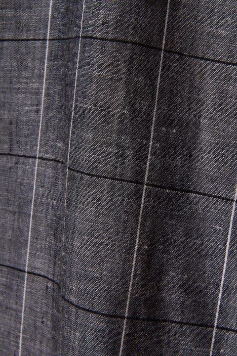 HUCKE ciekawe spodnie z lnem w kratkę 40