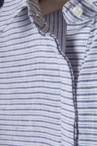 LANDS' END fantastyczna bluzka szlachetny len drobne paski marine M