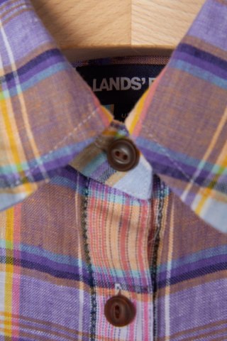 LANDS' END kolorowa bluzka szlachetny len w kratkę S