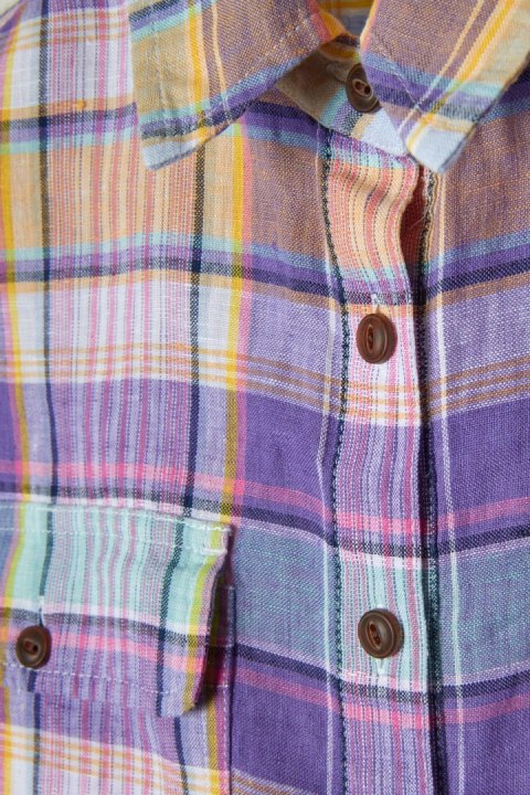 LANDS' END kolorowa bluzka szlachetny len w kratkę S