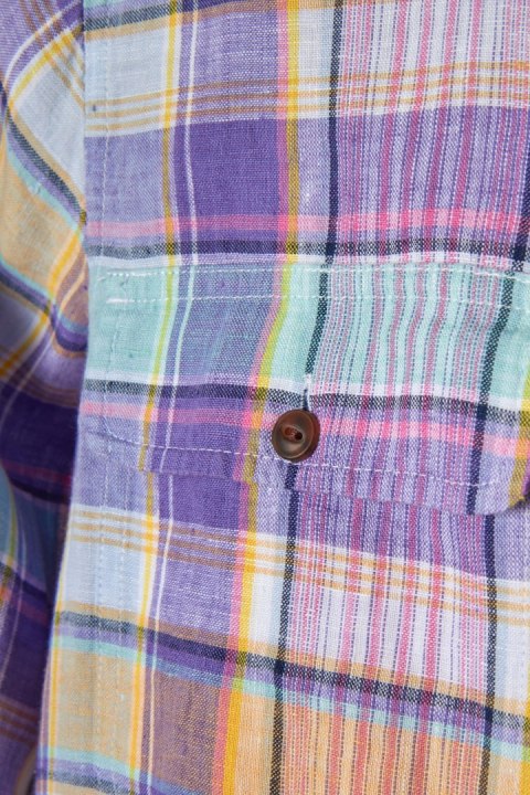 LANDS' END kolorowa bluzka szlachetny len w kratkę S