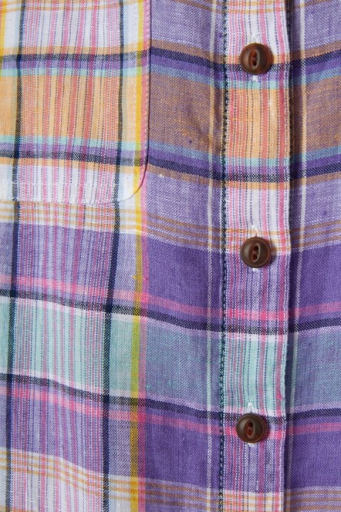 LANDS' END kolorowa bluzka szlachetny len w kratkę S