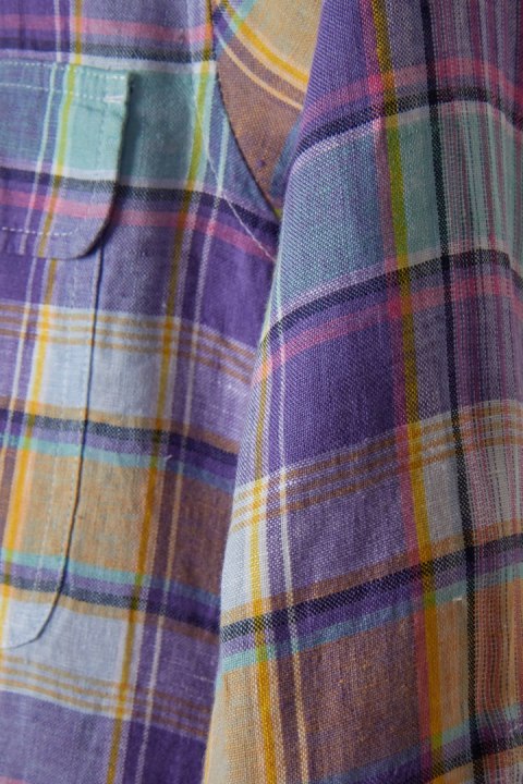 LANDS' END kolorowa bluzka szlachetny len w kratkę S