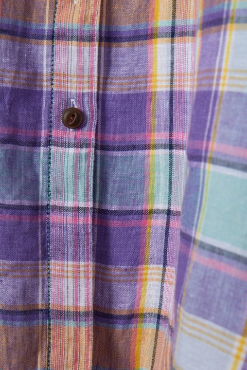 LANDS' END kolorowa bluzka szlachetny len w kratkę S