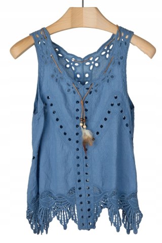 Luźna bluzka bogato zdobiona pióra - M